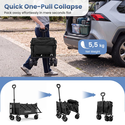 63-92L Folding Trolley Cart, 150kg Load, Adjustable Handle