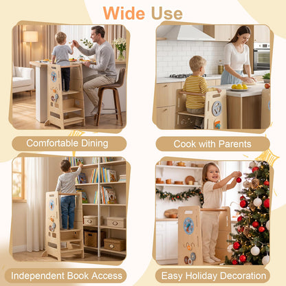 Toddler Standing Tower, Wooden Kids Step Stool with Chalkboard