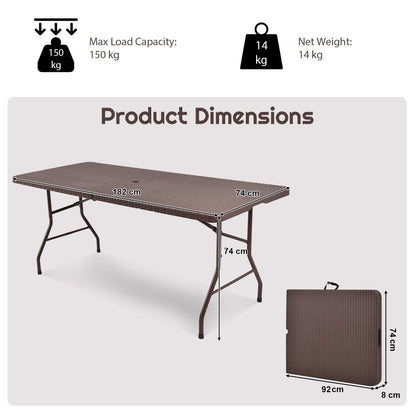 182cm Outdoor Folding Camping Table with Carrying Handles