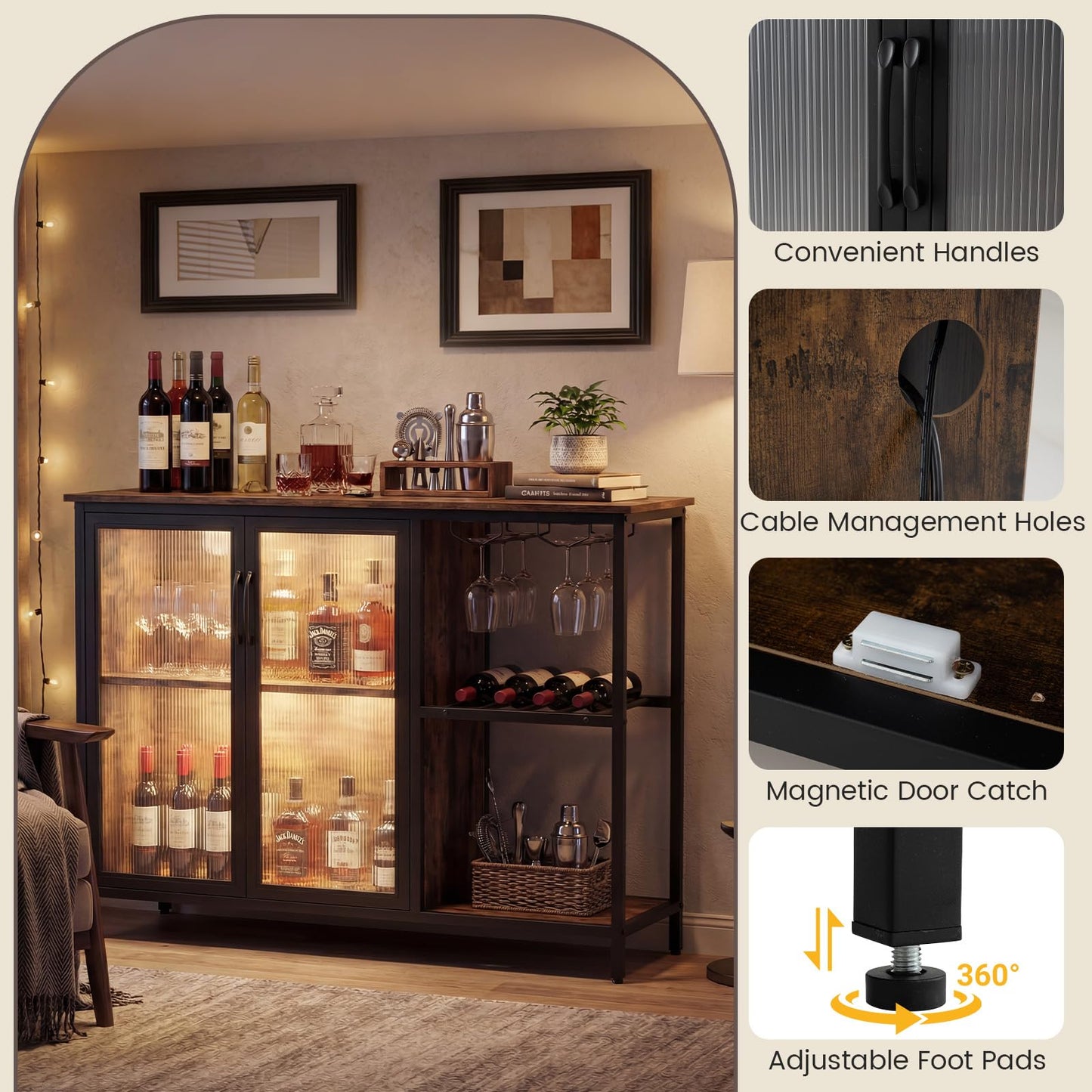 Buffet Sideboard with Power Outlets & RGB LED Lights