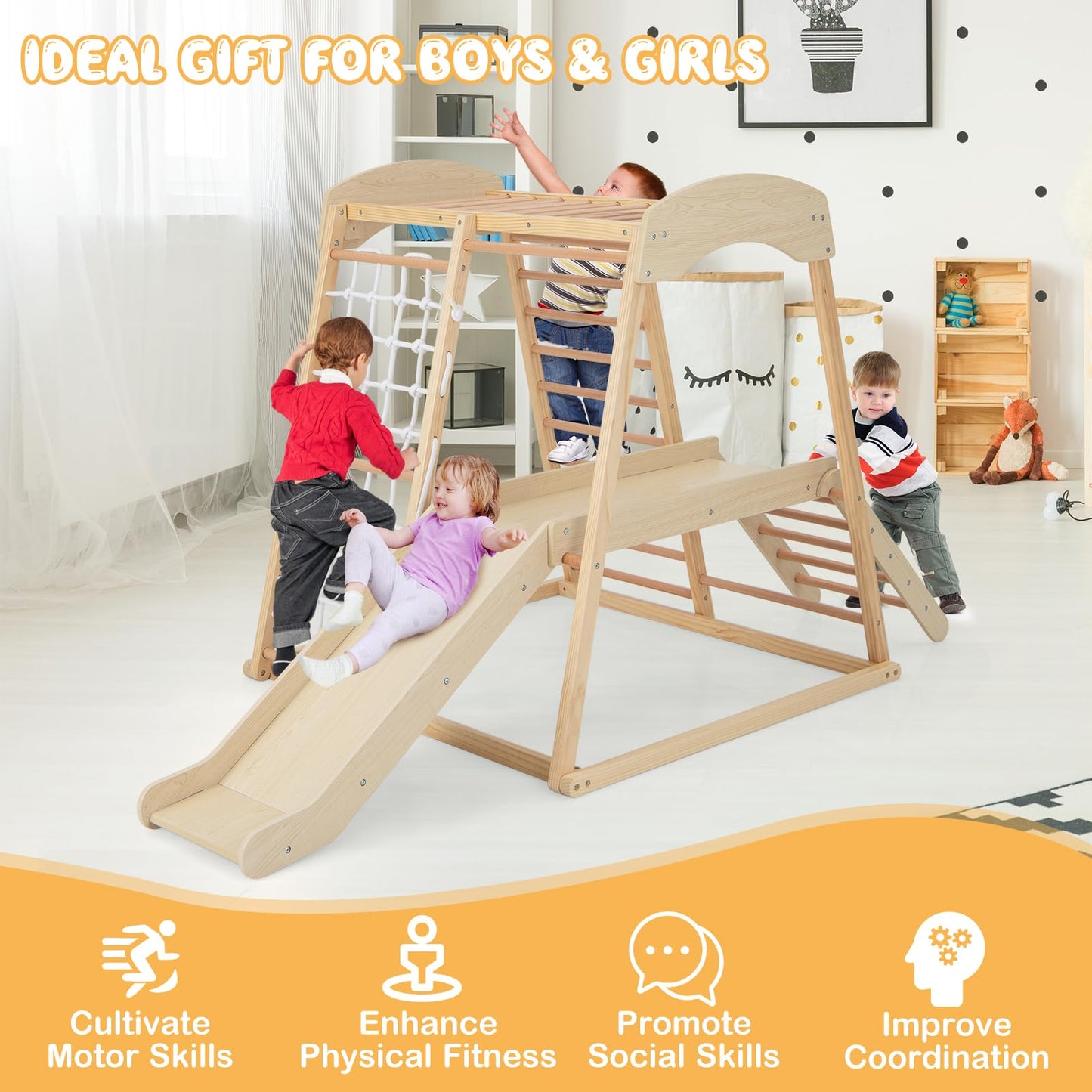 Wooden Playground Jungle Gym with Slide
