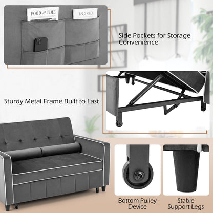 2-Seater Convertible Pull Out Sofa Bed with Adjustable Backrest and Pillows