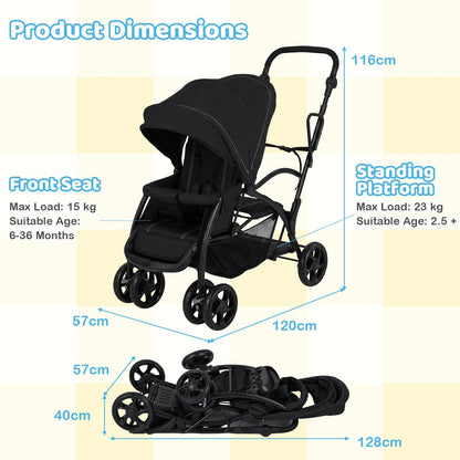 Sit and Stand Stroller, Double Baby Pushchair with Adjustable Canopy