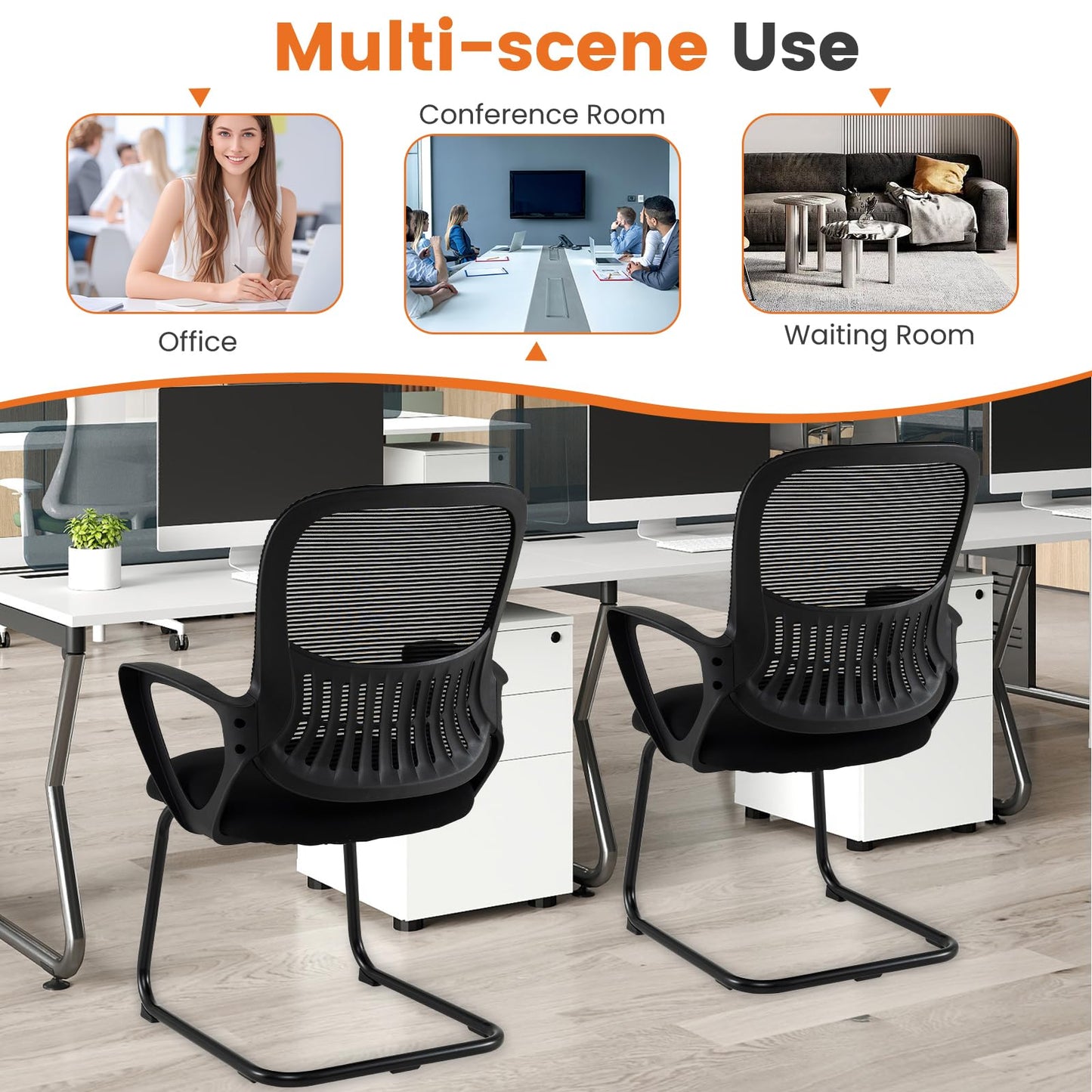 2PCS Conference Chairs, Metal Base Reception Chairs with Breathable Mesh Back