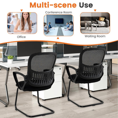 2PCS Conference Chairs, Metal Base Reception Chairs with Breathable Mesh Back