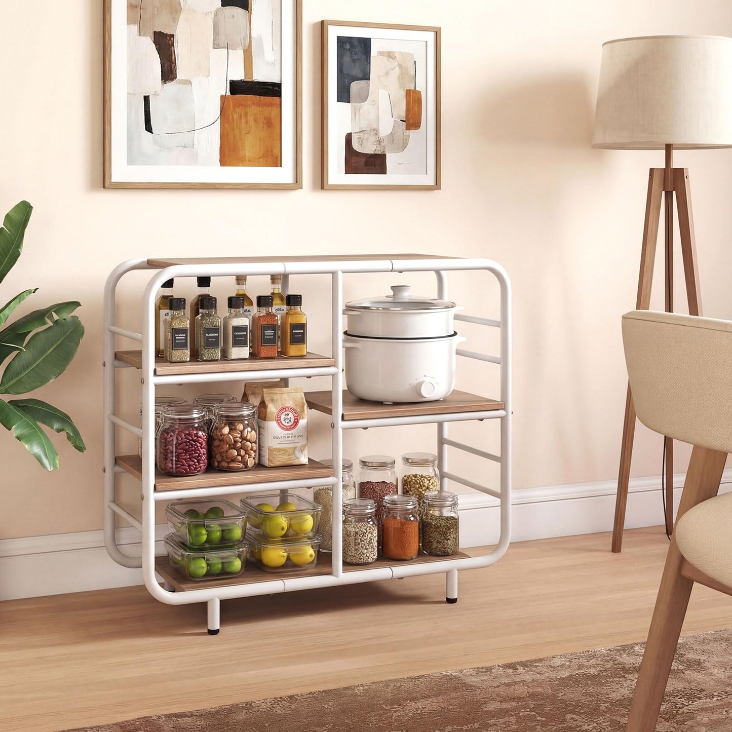 5-Tier Bookshelf, Metal Frame Open Book Shelf, Natural
