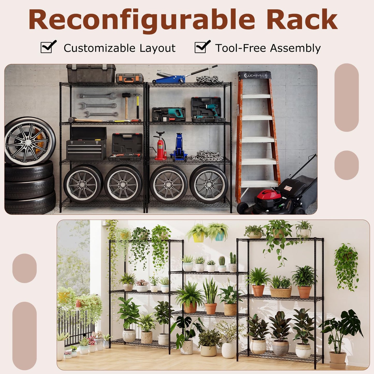 3/4/5/6-Tier Metal Shelving Unit, Adjustable Wire Storage Shelves with V-shaped Shelving Rack