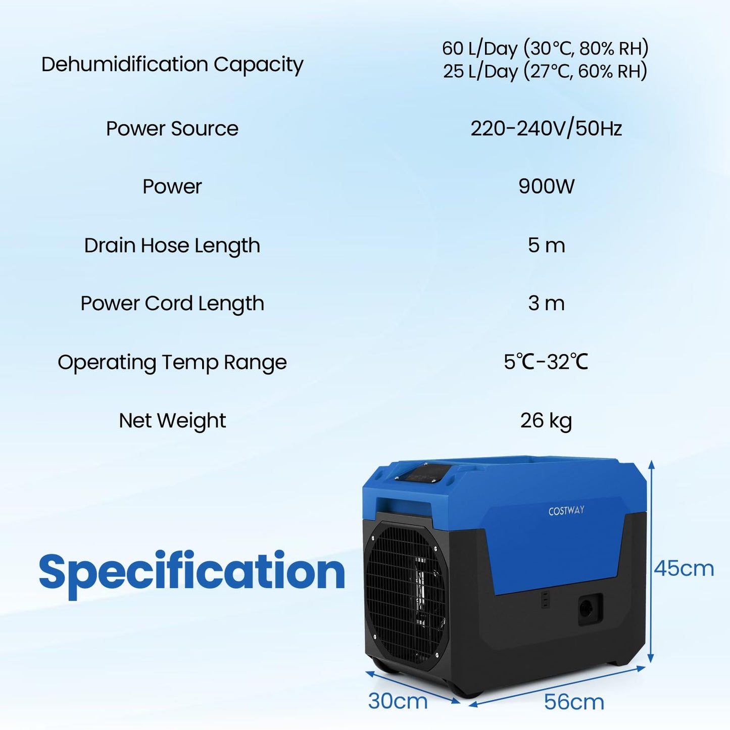 60L/Day Commercial Dehumidifier, Industrial Air Dehumidifiers Building Dryer