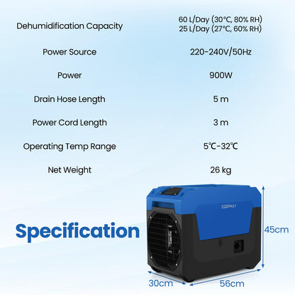 60L/Day Commercial Dehumidifier, Industrial Air Dehumidifiers Building Dryer