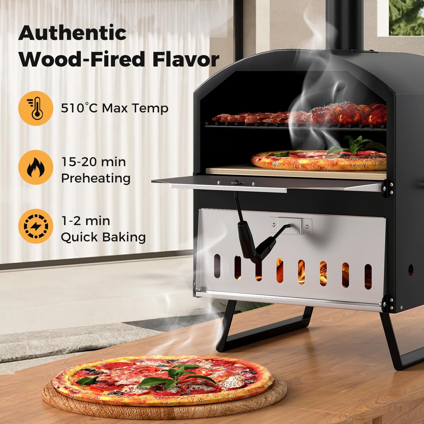 Outdoor 60cm Wood Fired Pizza Oven with Cooking Grills and Cover