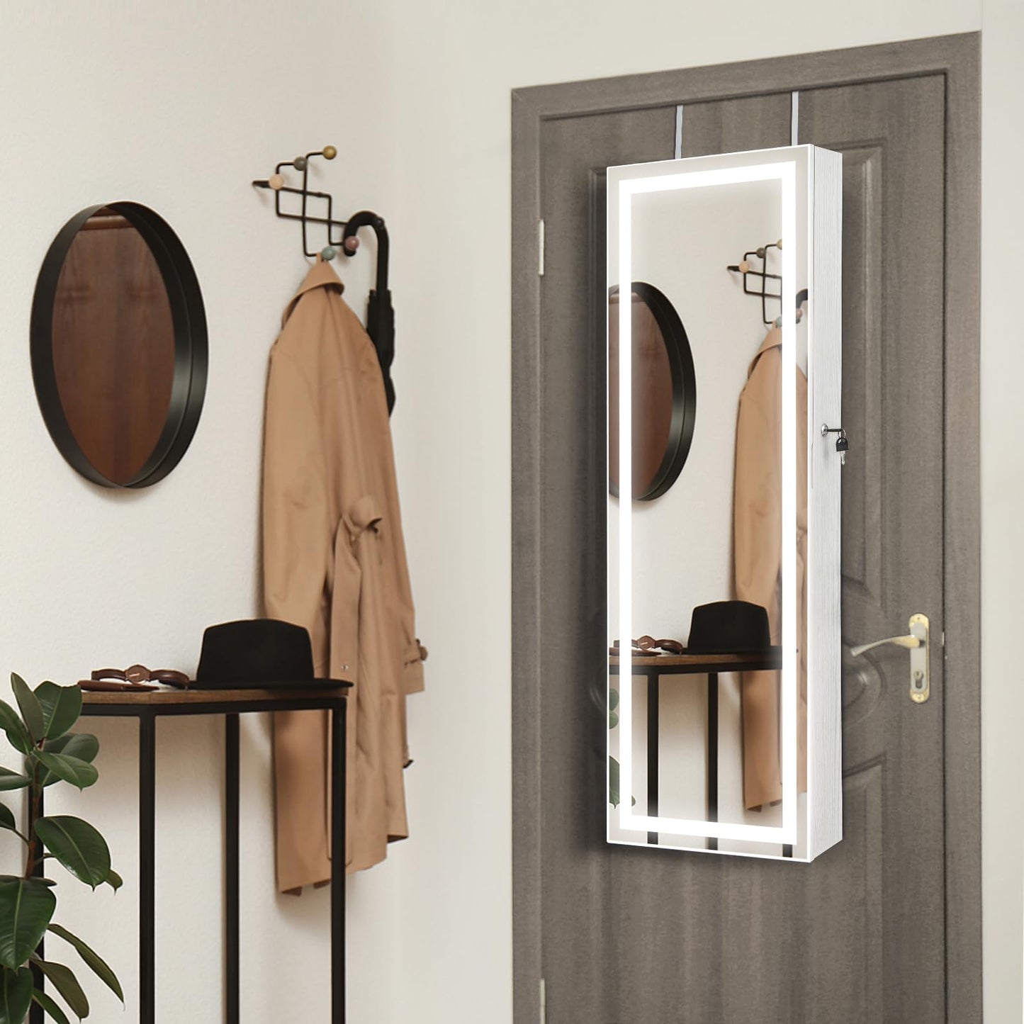 Door Hanging/Wall Mounted Jewelry Armoire with Full Length Mirror and Large Storage
