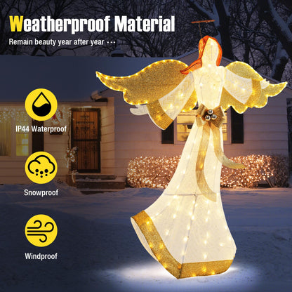 160cm Christmas Lighted Angel with Halo Bow and 180 LED Lights