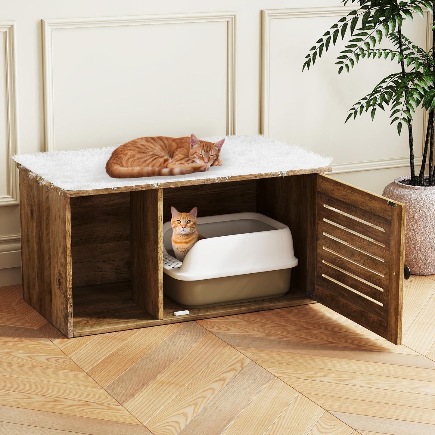 Cat Litter Box Enclosure Hidden Cat Washroom with Winding Entry