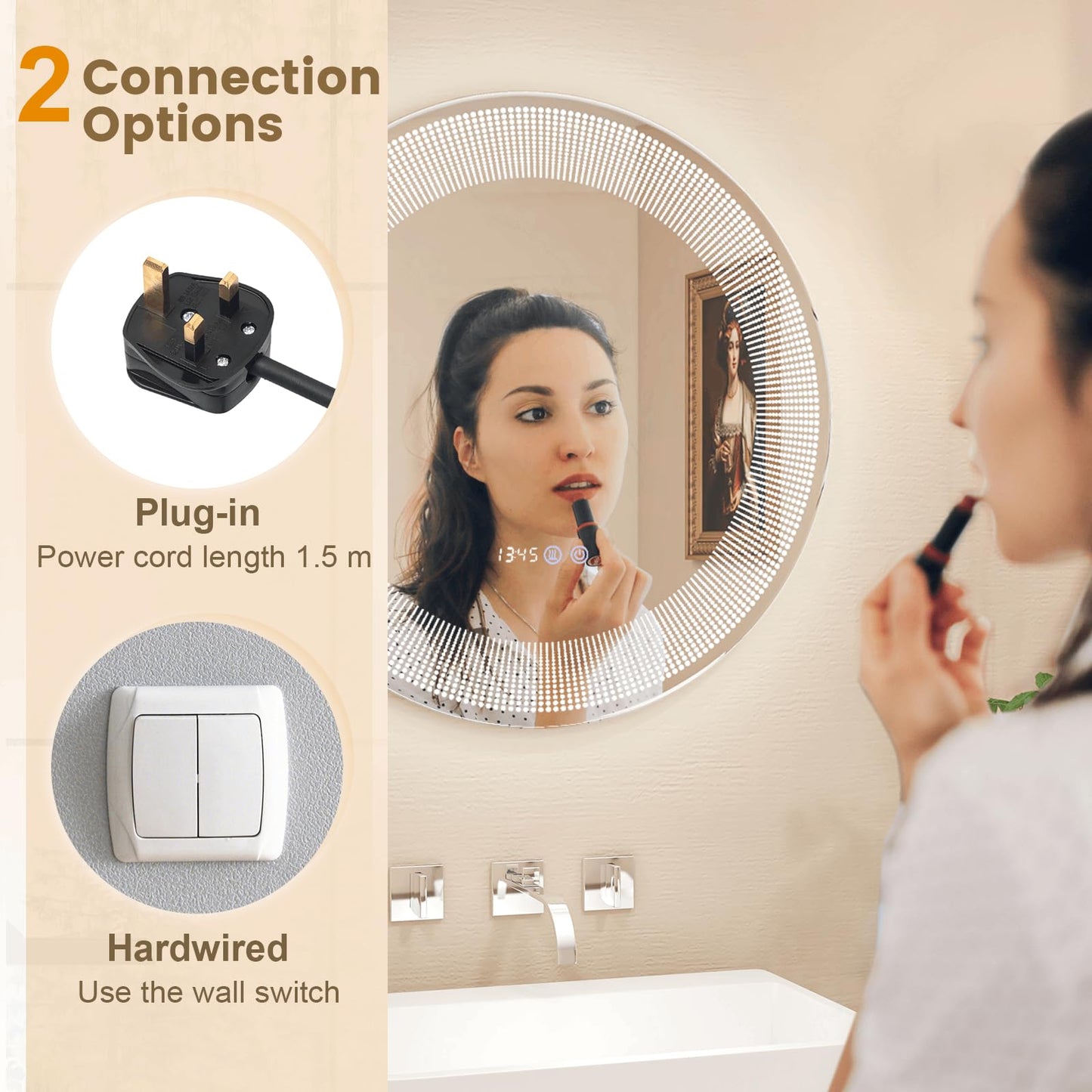 Wall-Mounted Vanity Makeup Mirror with 3-Color Dimmable Lights Touch Switch