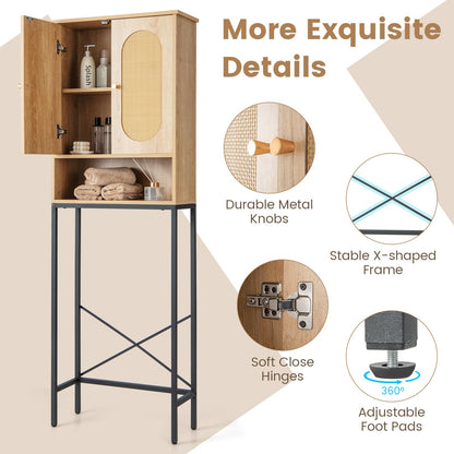 Over The Toilet Freestanding Toilet Storage Cabinet with Rattan Doors