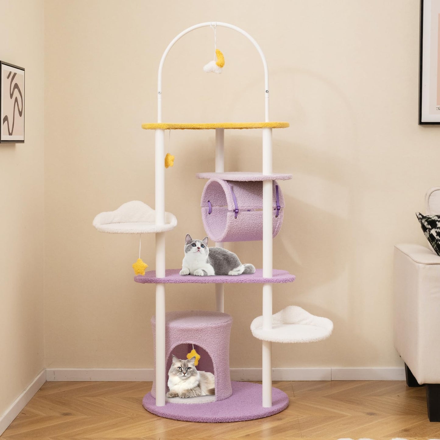 Multi-level Cute Cat Tree 158CM Large Cat Tower with Metal Frame