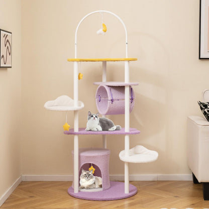 Multi-level Cute Cat Tree 158CM Large Cat Tower with Metal Frame