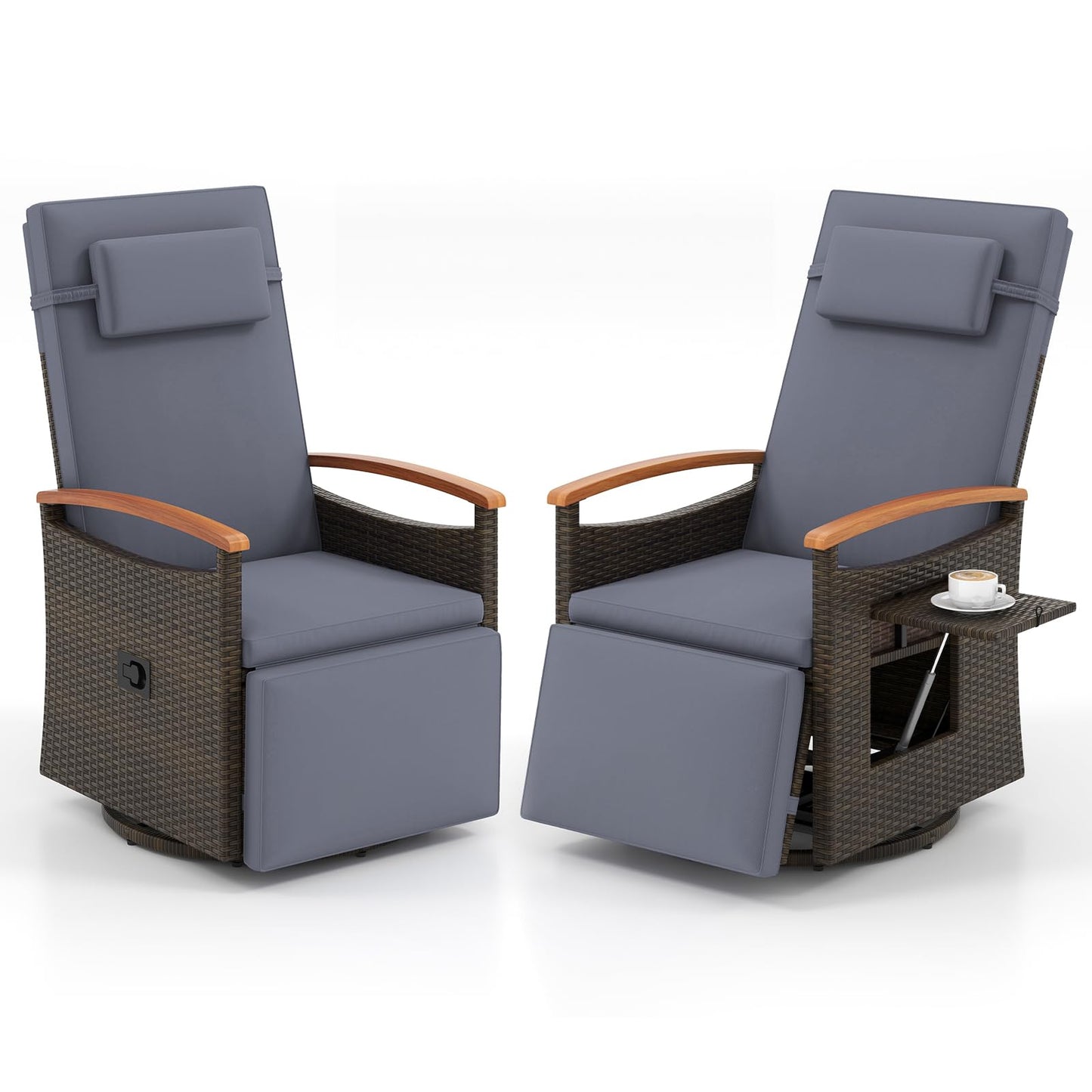 Outdoor 360° Swivel Rattan Recliner Chair with Adjustable Backrest and Footrest