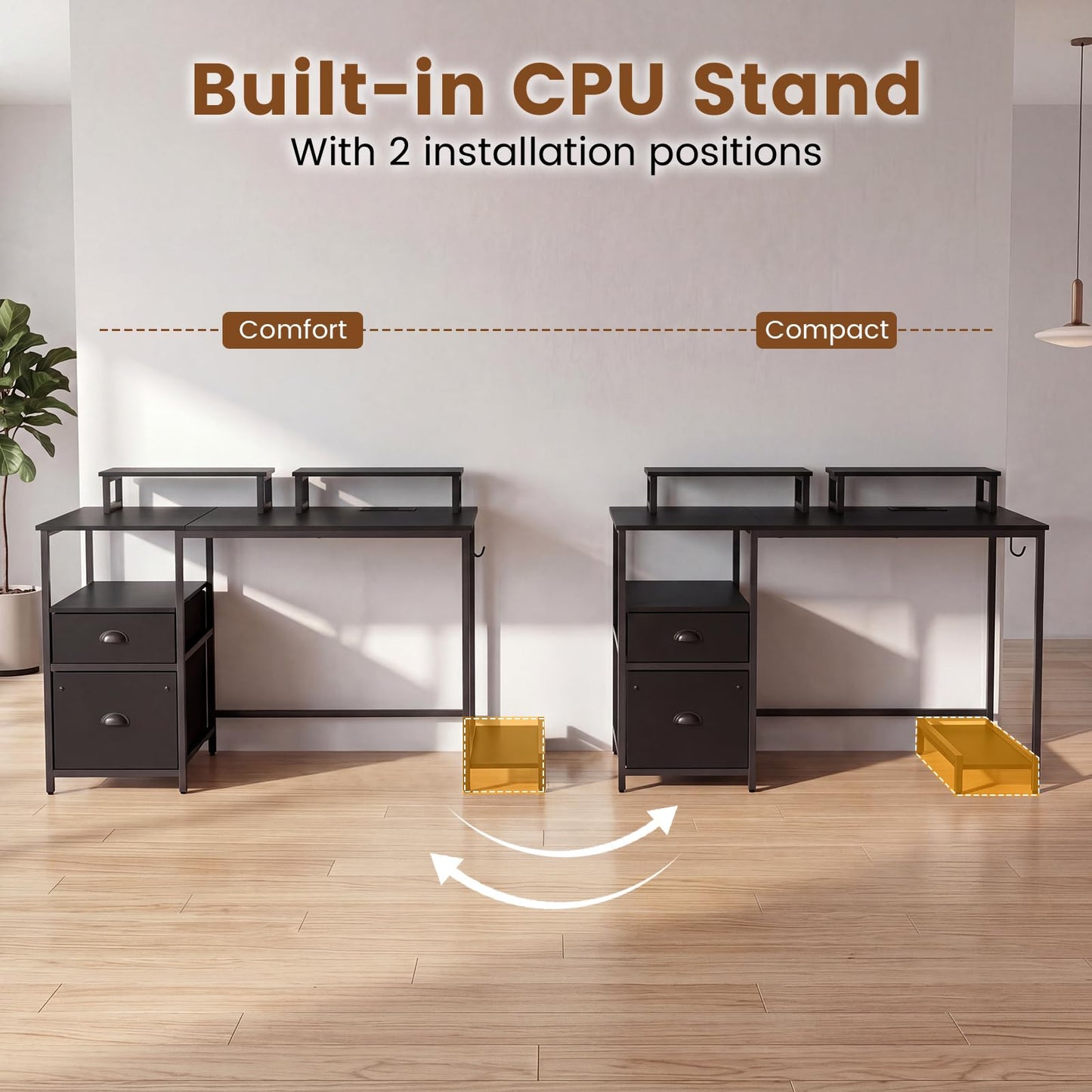Computer Desk with Power Outlets, 120 x 48cm Large Corner Desk Writing Study Table