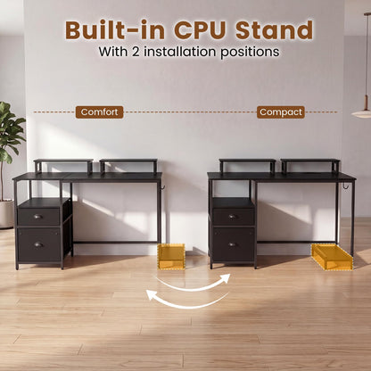 Computer Desk with Power Outlets, 120 x 48cm Large Corner Desk Writing Study Table