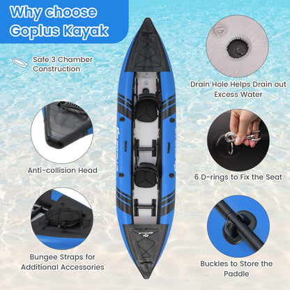 2 Person Inflatable Kayak Set with Aluminum Oars and Padded Seat