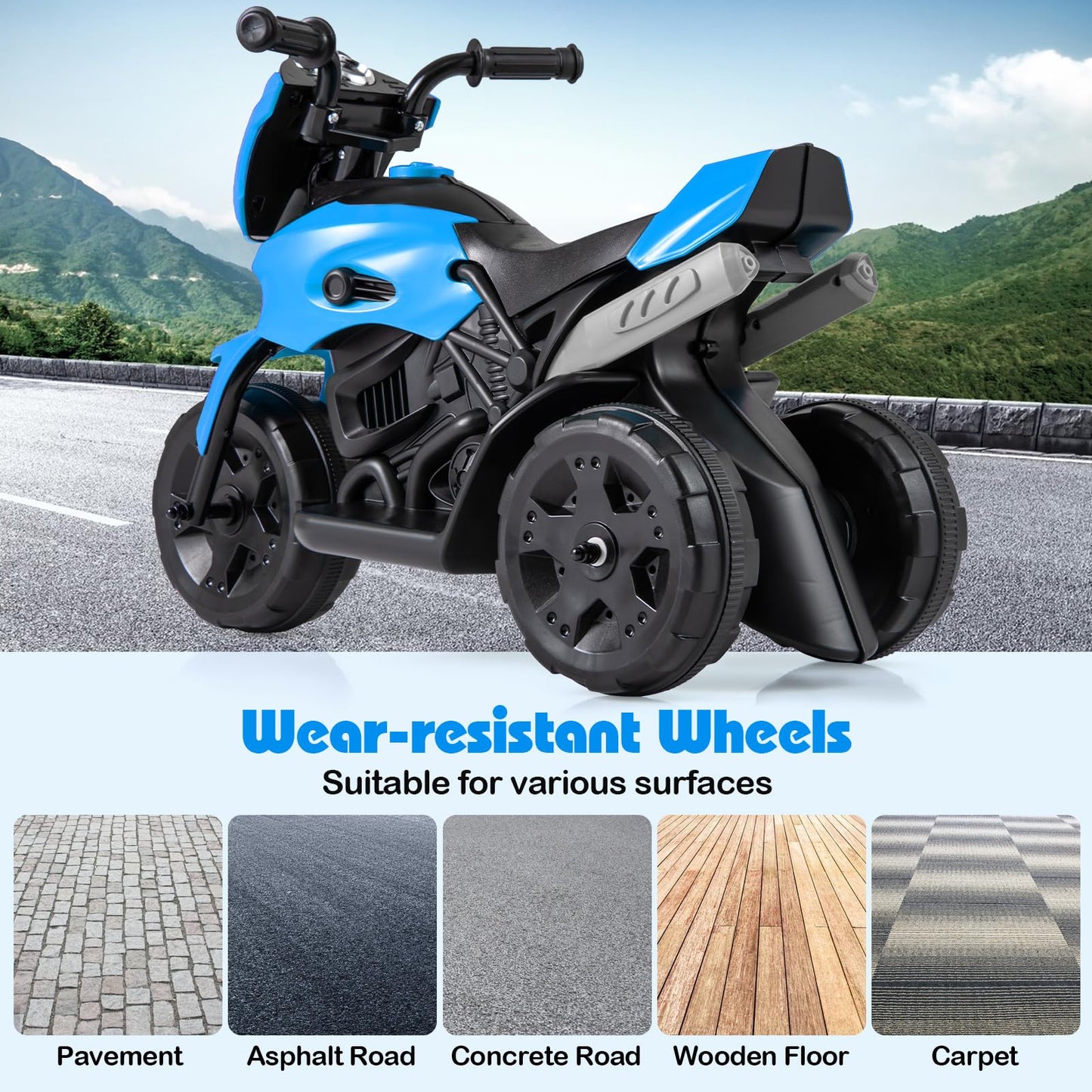 6V Kids 3-Wheel Ride on Motorbike with LED Headlight for Boys Girls Aged 37-72 Months