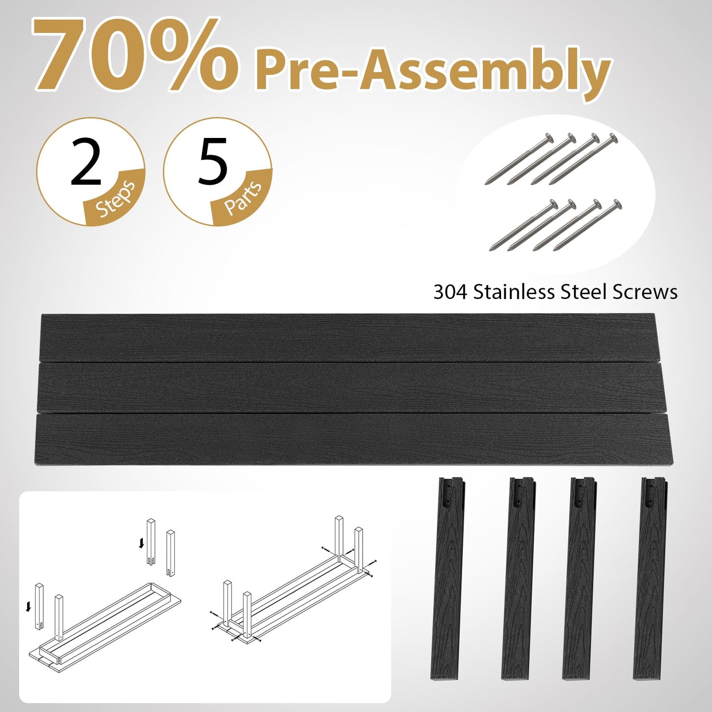 140CM HDPE Outdoor Bench Backless Patio Garden Bench for 2-3 People