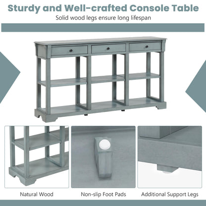 146cm Long Slim Entryway Sofa Table with 3 Drawers & Open Storage Shelves
