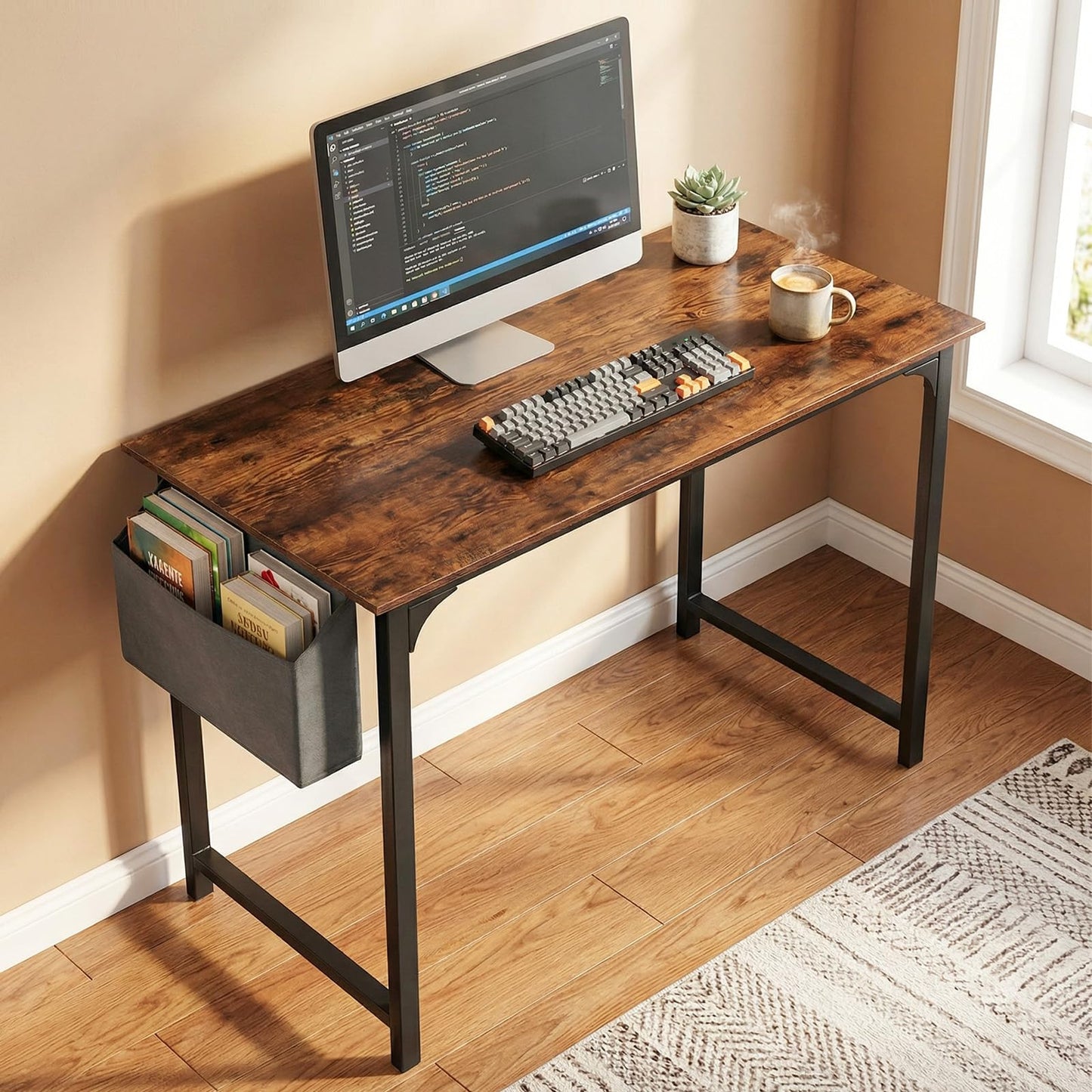 100 CM Computer Desk with Storage Bag and Hanging Hook