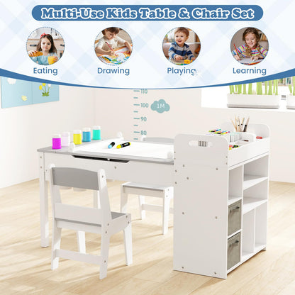 Kids Art Craft Table and Chairs Set with Paper Roll Flip up Tabletop