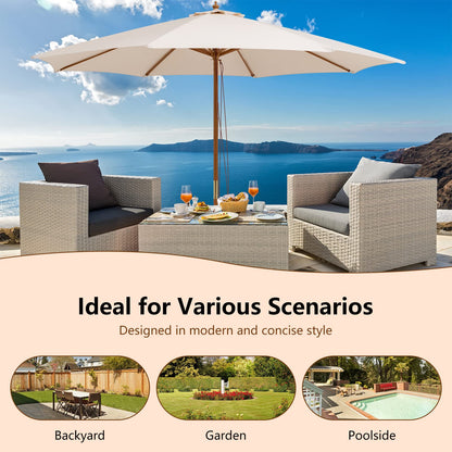 Pulley Operated Wood Patio Umbrella with 3 Gear Position and 8 Ribs