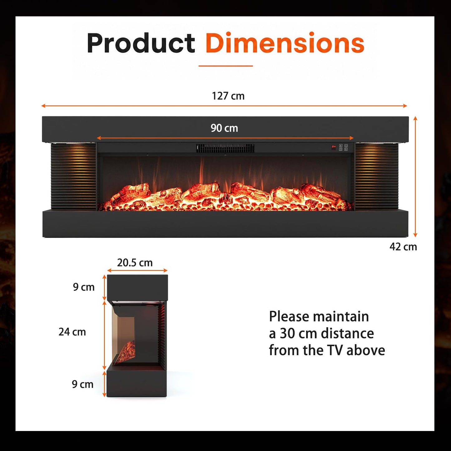 50” 3-Sided Electric Fireplace with Mantel & WiFi Smart Control