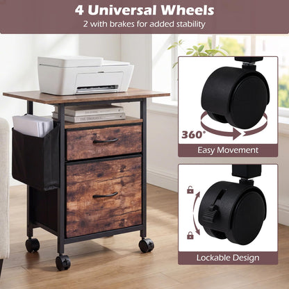Mobile File Cabinet with 2 Drawers, Rolling Printer Stand with Extended Tabletop