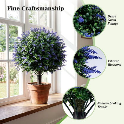 Set of 2 Artificial Topiary Ball Trees, Faux Shrub Bushes with Ground Spikes