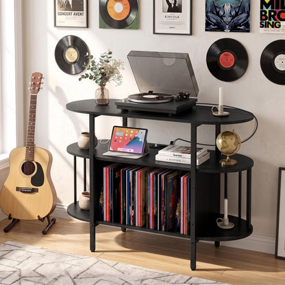 LED Record Player Stand with Charging Station