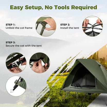 2-Person Camping Cot Tent Foldable Off-Ground Camping Combo for Adults
