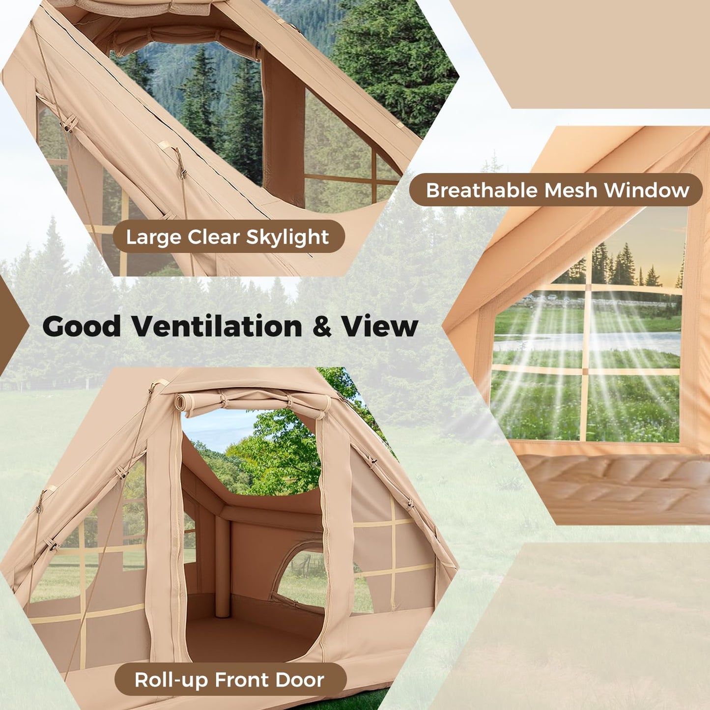 4-6 People Inflatable Tent with 4 Mesh Screen Windows and 2 Doors