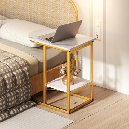 2 Tier C shaped End Table Modern Sofa Side Table with Metal Frame