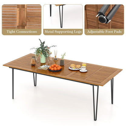 Outdoor Dining Table Acacia Wood Kitchen Table with Metal Legs