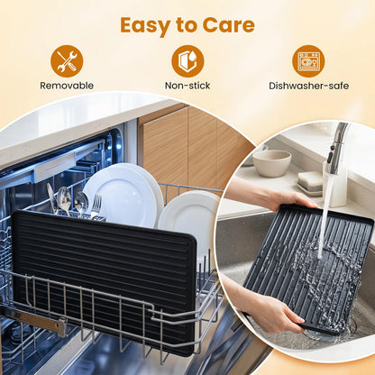 2 in 1 reversible non-stick griddle plate, 8 pans, 8 wooden spatulas, tong, adjustable temperature, indoor party cooking
