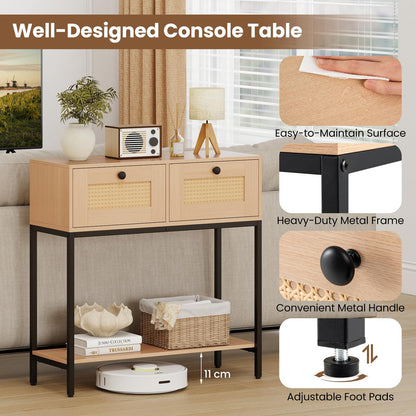 80 CM Boho Console Table with 2 Drawers and Bottom Shelf