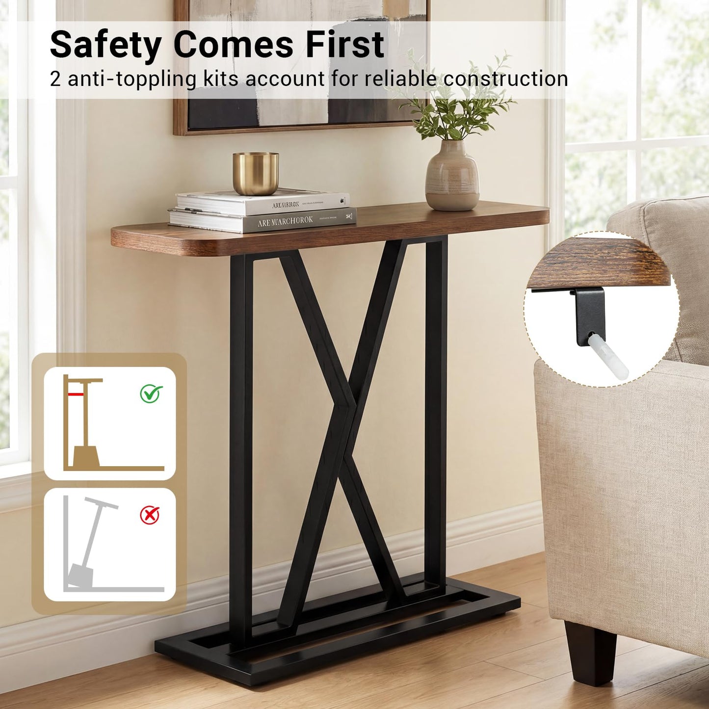 Console Table, 100cm Industrial Slim Accent Entryway Table Hall Desk