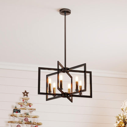 6-Light Black Farmhouse Chandelier with Adjustable Height