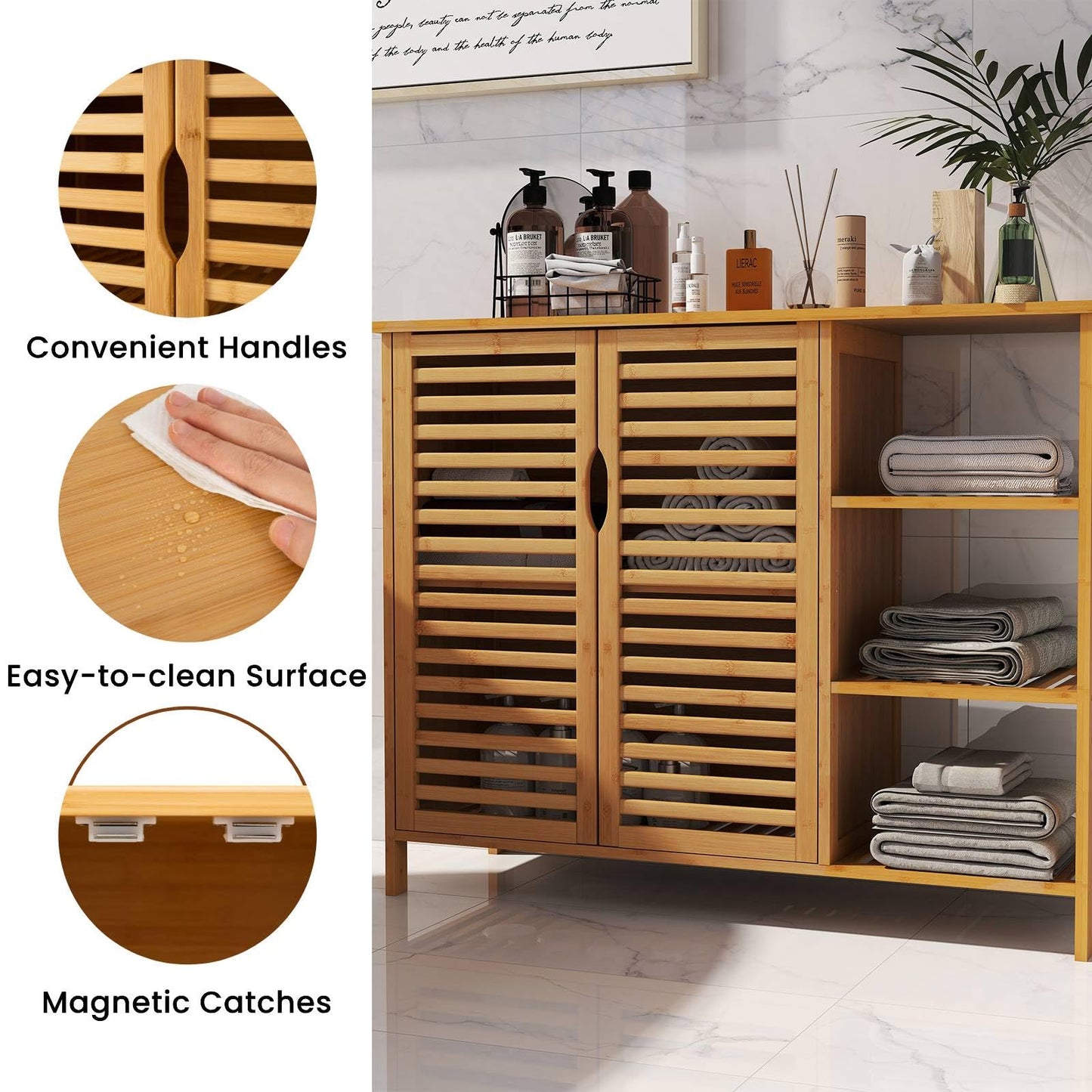 2-Door Bamboo Bathroom Cabinet with Shelves