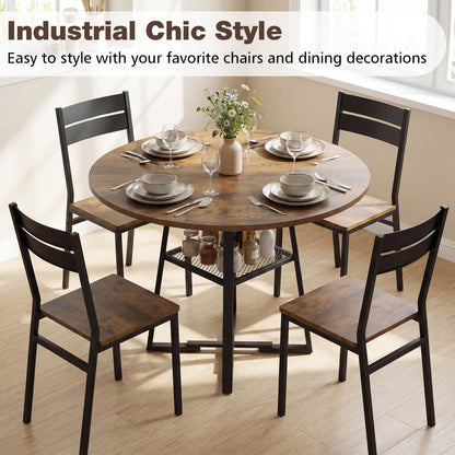 Round Dining Table for 4-6 120 CM Dining Room Table with Storage Shelf and Metal Legs