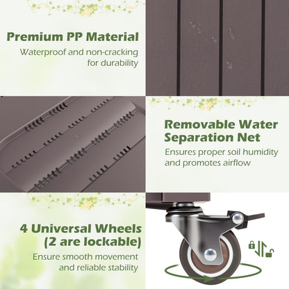 Raised Garden Bed with Trellis, Mobile Planter Box with Drainage Plug & Gauge