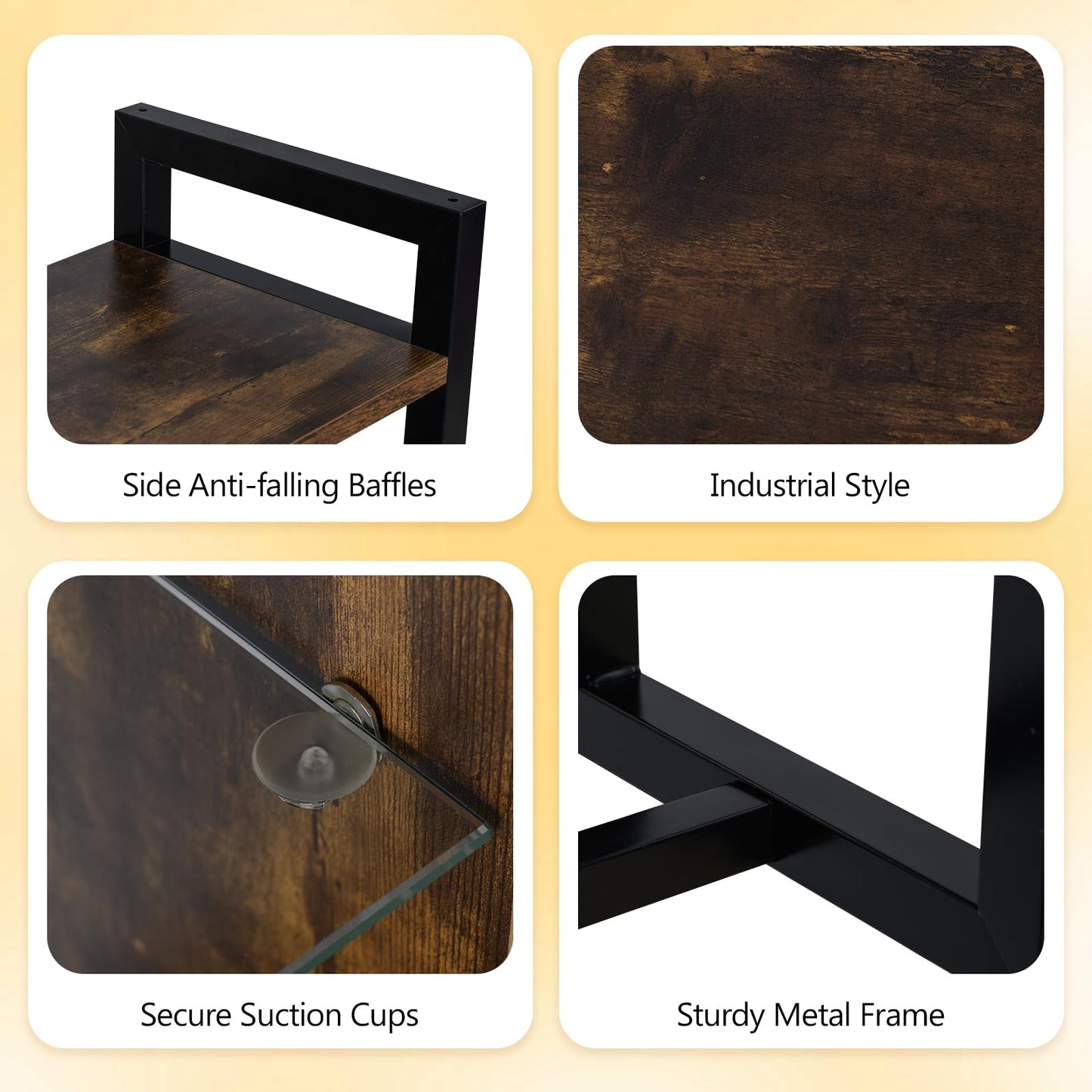 107 CM Industrial Floating Shelves 6-Tier Wall Mounted Shelf with 8 S-Hooks