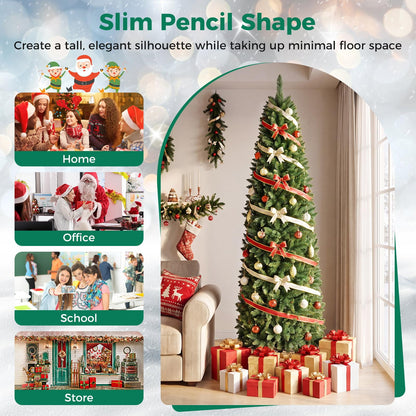 Hinged Pencil Xmas Tree with LED Lights, Foldable Metal Stand