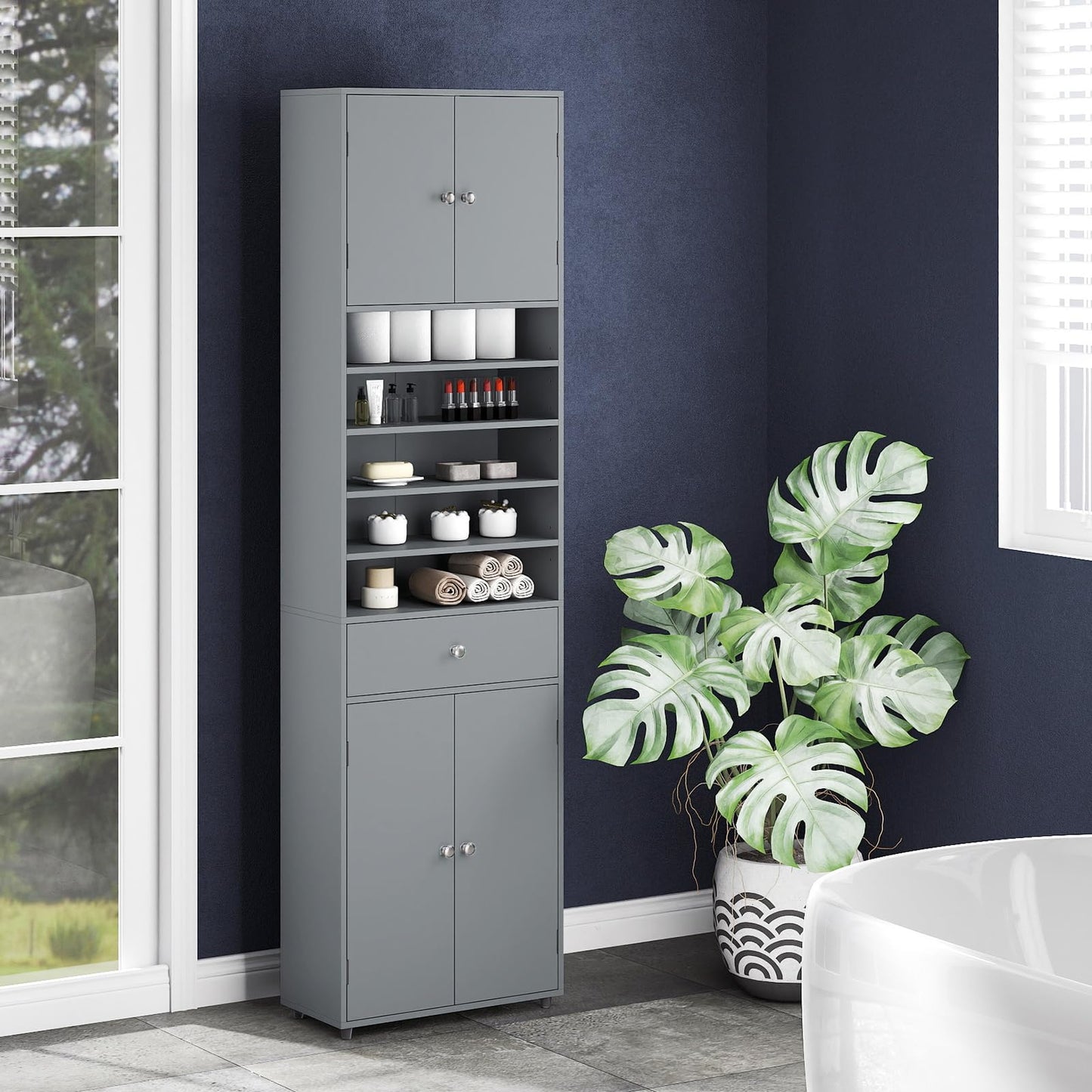 Tall Bathroom Storage Cabinet with Drawer and Adjustable Shelves