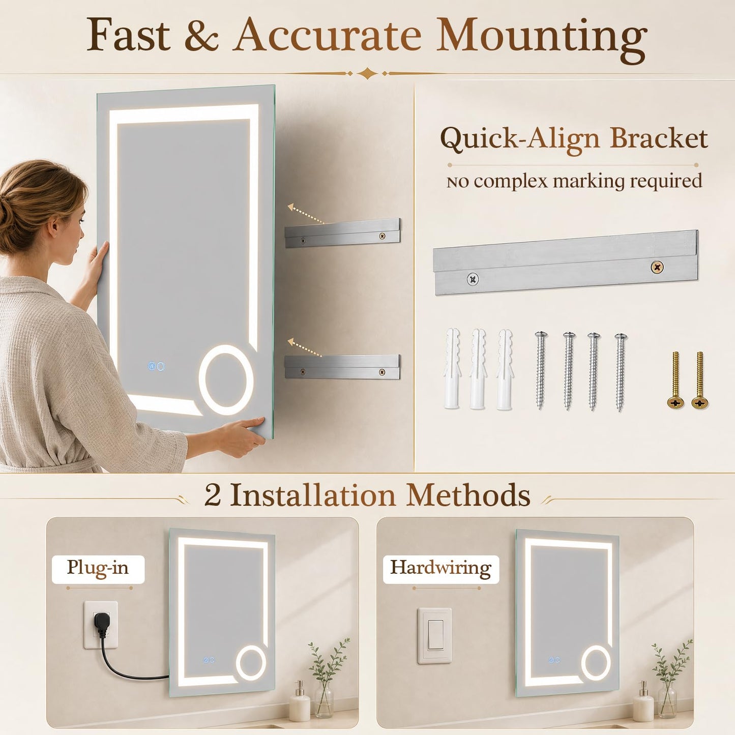 500x700mm Bathroom Mirror with LED Lights, 3x Magnifier, Anti-Fog